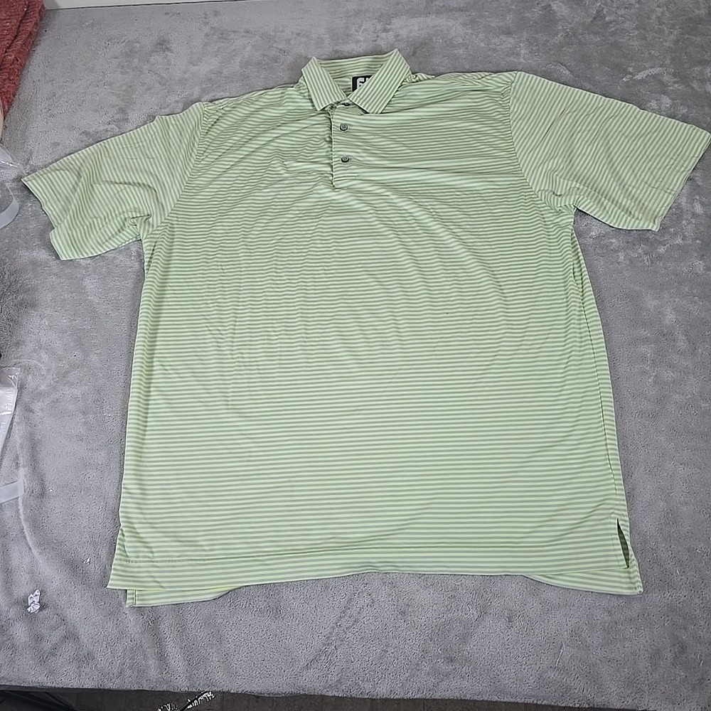 FootJoy Shirt Mens XL Yellow Green Gray‎ Striped Performance Golf Sportswear